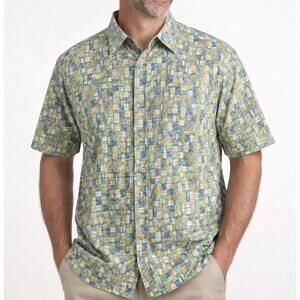 Campa Moda Men’s Large Short Sleeve Button Up Shirt Geometric Cotton Hawaiian‎